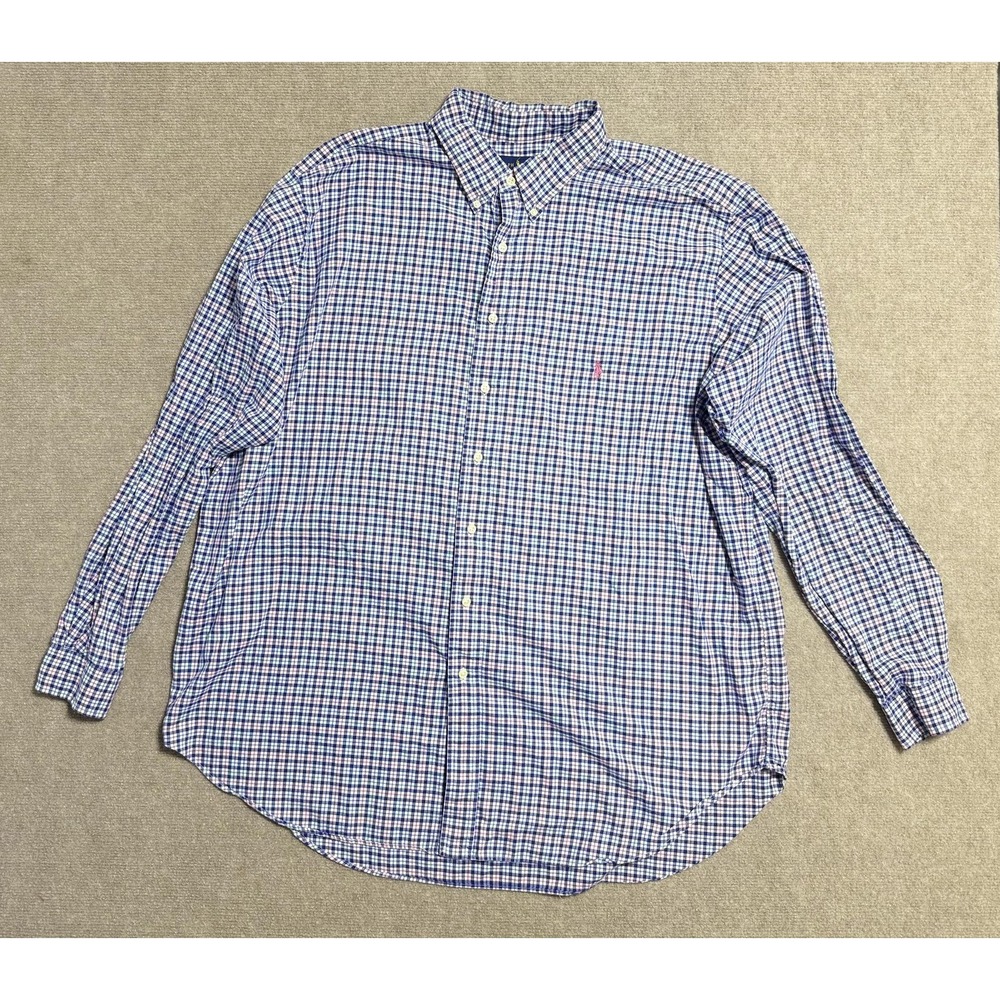 Ralph Lauren Shirt Mens Extra Large Plaid Button Down Classic Dress XL Preppy